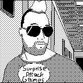 Monochromatic 1-bit portrait of the writer of this article, sporting sunglasses and mohawk.